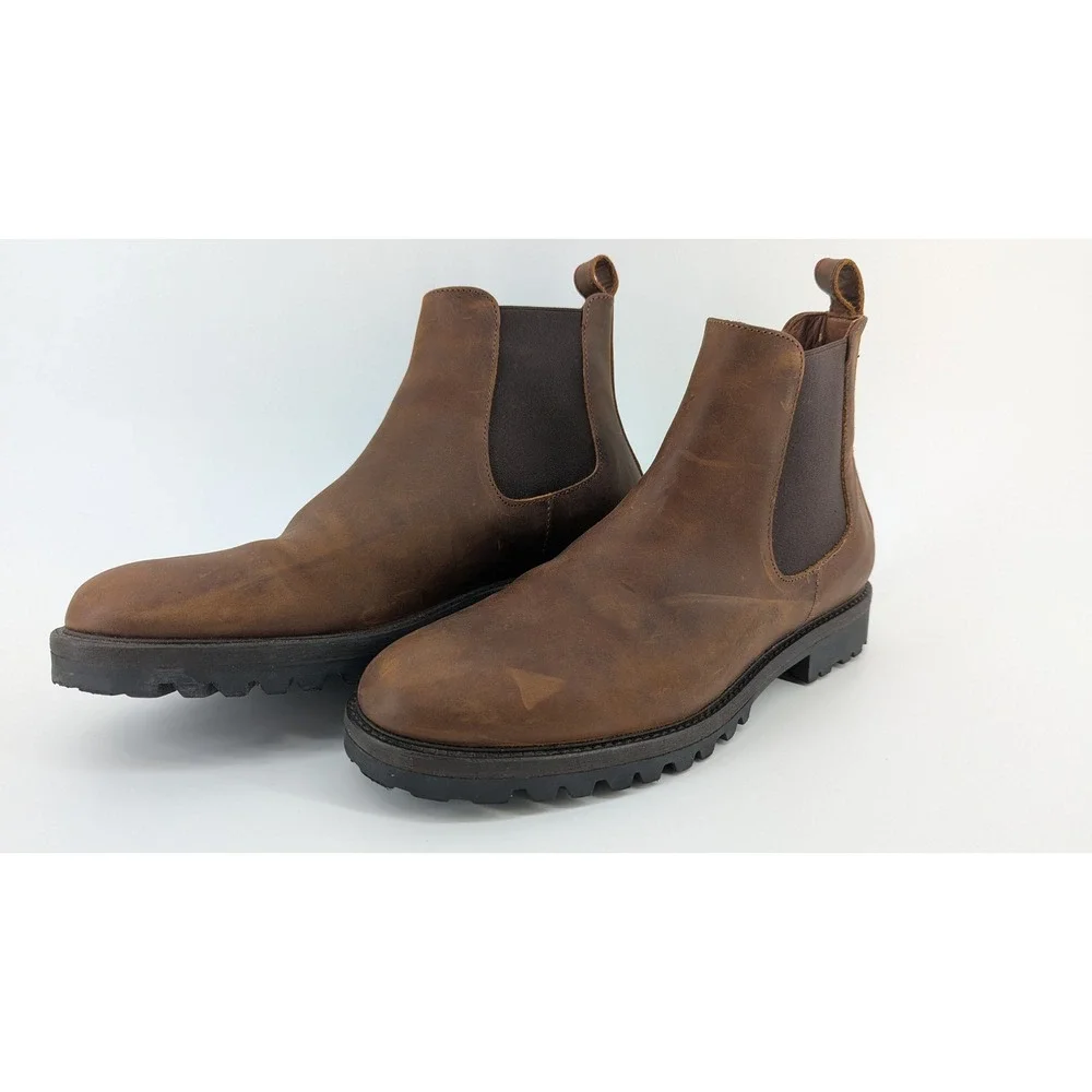 Patina Footwear Mens Brown Leather Chelsea Lug Sole Boots Size 9